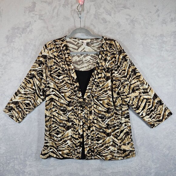 JM Collection Animal Print Top Beaded Buckle Accent Attached Tank Career Modest - Picture 1 of 12